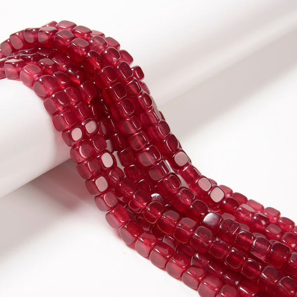 Ruby Red Color Dyed Jade Smooth Cube Beads Size 6-7mm 15.5'' Strand