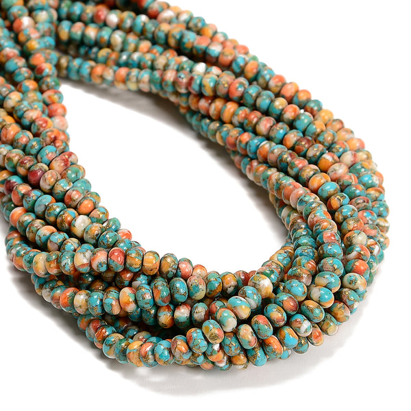 Natural Spiny Oyster Mohave Copper Turquoise Smooth Rondelle 4x6mm 15.5'' Strand