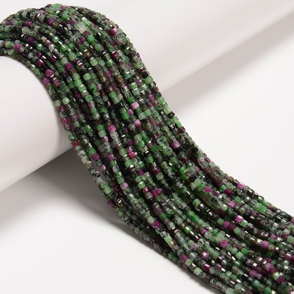 Natural Ruby Zoisite Faceted Rubik's Cube Beads Size 2mm 15.5'' Strand