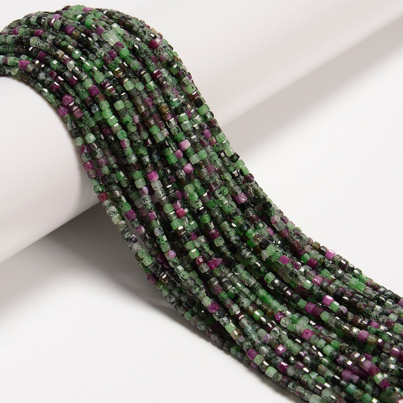 Natural Ruby Zoisite Faceted Rubik's Cube Beads Size 2mm 15.5'' Strand
