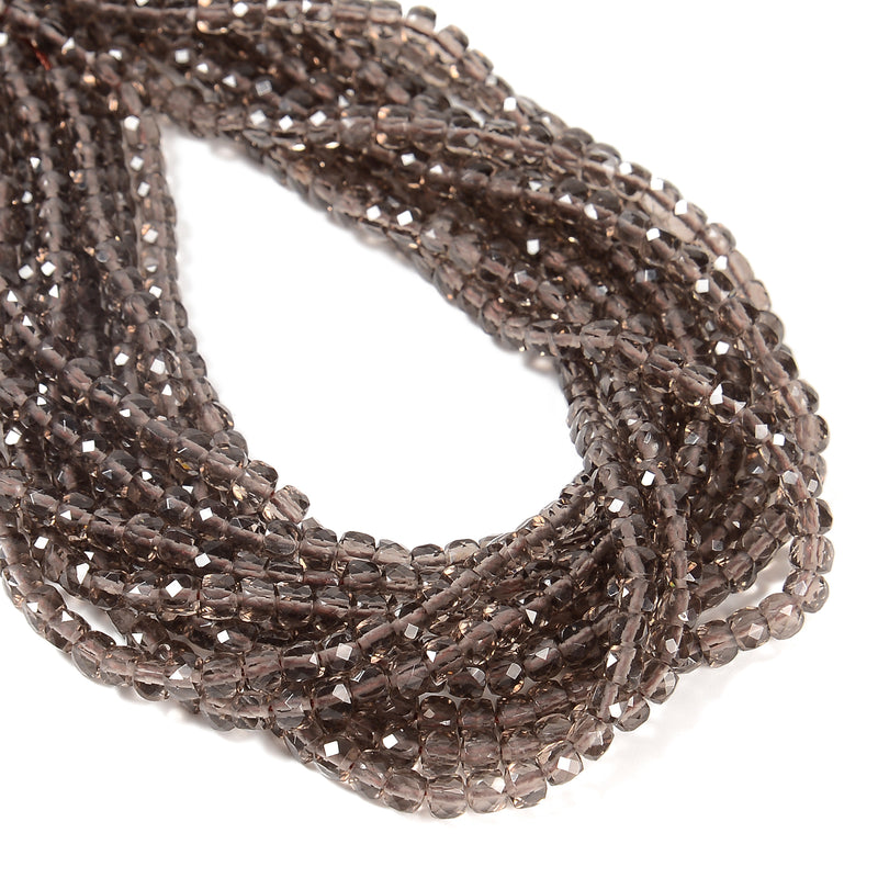 Natural Smoky Quartz Faceted Cube Beads Size 4mm 15.5'' Strand