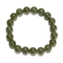 Natural Green Nephrite Jade Smooth Round Beaded Bracelet Size 10mm 7.5" Length