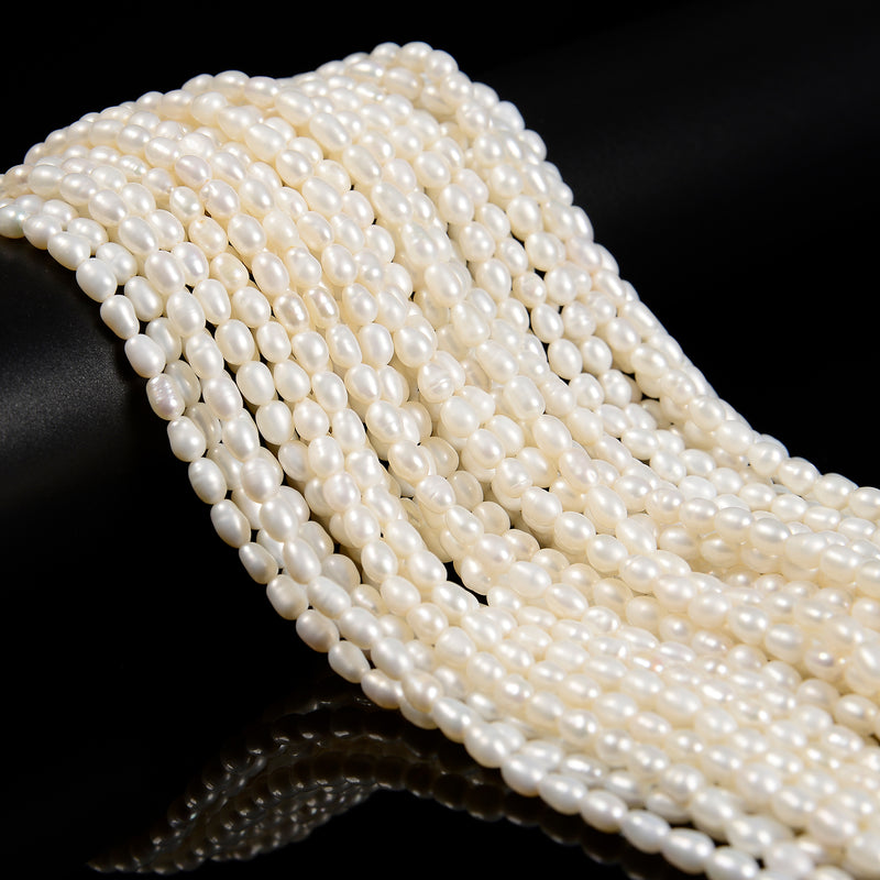 Fresh Water Pearl White Oval Rice Beads Approx 4x5mm 4x7mm 5x7mm 14" Strand