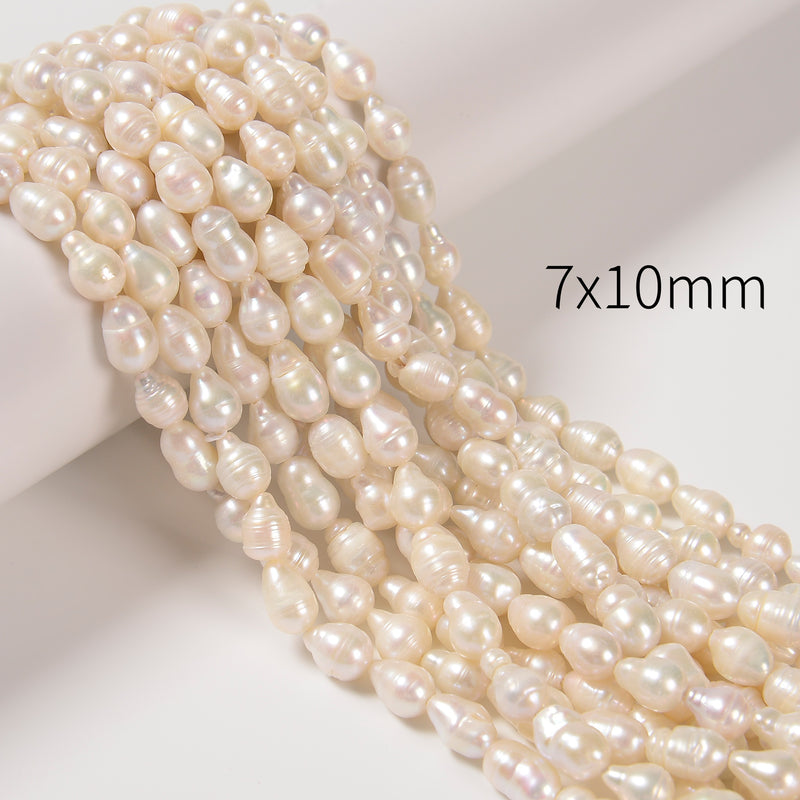 Natural White Fresh Water Pearl Baroque Shape Beads Size 6x9mm 7x10mm 15" Strand