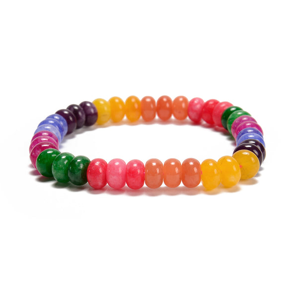 05-Multi-color Dyed Jade Smooth Rondelle Beaded Bracelet Size 5x8mm 7.5'' Length