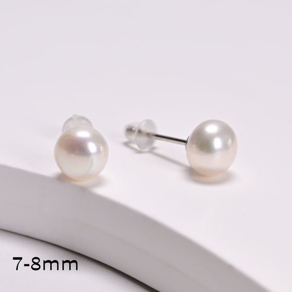 White Fresh Water Pearl Earrings with 925 Silver Stud 6-7mm 7-8mm 1 Pair Per Bag