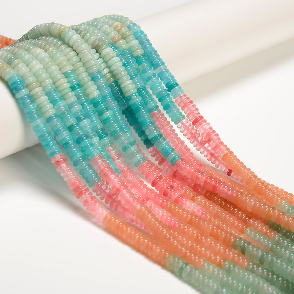05-Multi-color Gemstone Smooth Rondelle Beads Size 2x6mm 15.5'' Strand