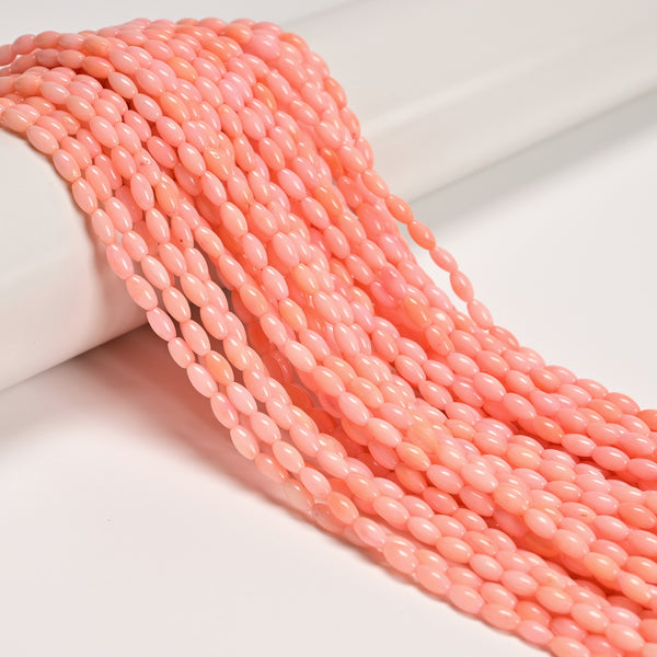 Pink Bamboo Coral Smooth Oval Rice Shape Beads Size 3x6mm 15.5'' Strand