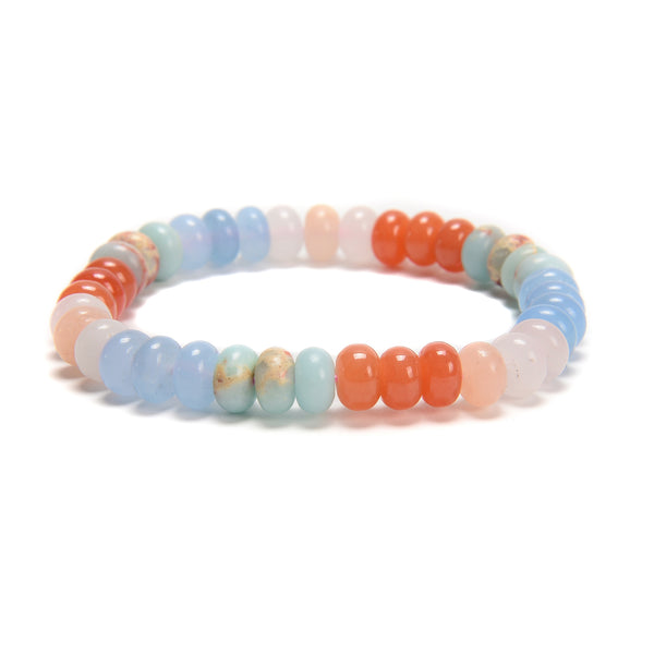 04-Multi-color Dyed Jade Smooth Rondelle Beaded Bracelet Size 5x8mm 7.5'' Length