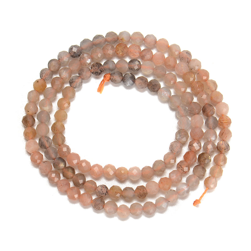Natural Gradient Peach Gray Moonstone Faceted Round Beads Size 3mm 15.5'' Strand
