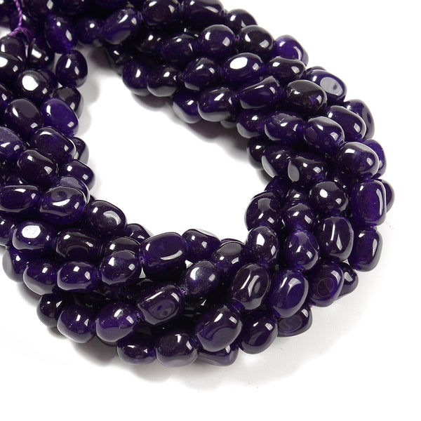 Dark Amethyst Color Dyed Jade Pebble Nugget Beads Size 8x10mm 15.5'' Strand