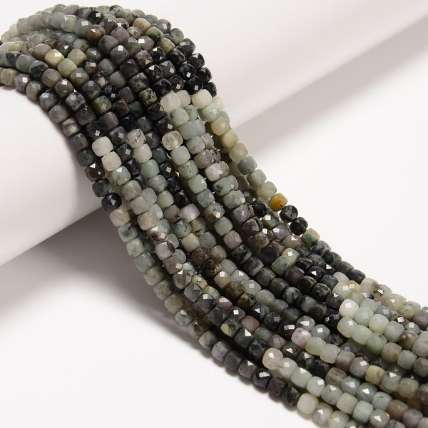 Gradient Natural Emerald Faceted Cube Beads Size 4mm 15.5" Strand