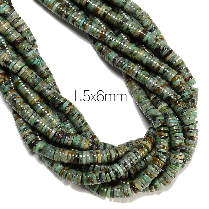 Natural African Turquoise Heishi Disc Beads Size 1.5x4mm 1.5x6mm 15" Strand