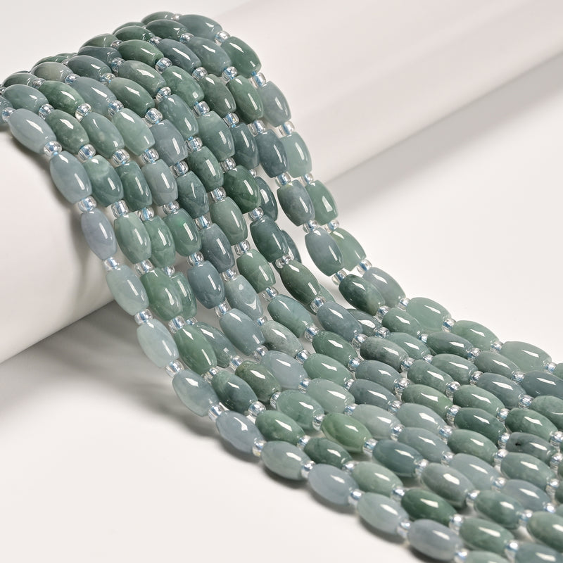 Natural Jadeite Jade Smooth Rice Shape Beads Size 5-6x8-9mm 15" Strand