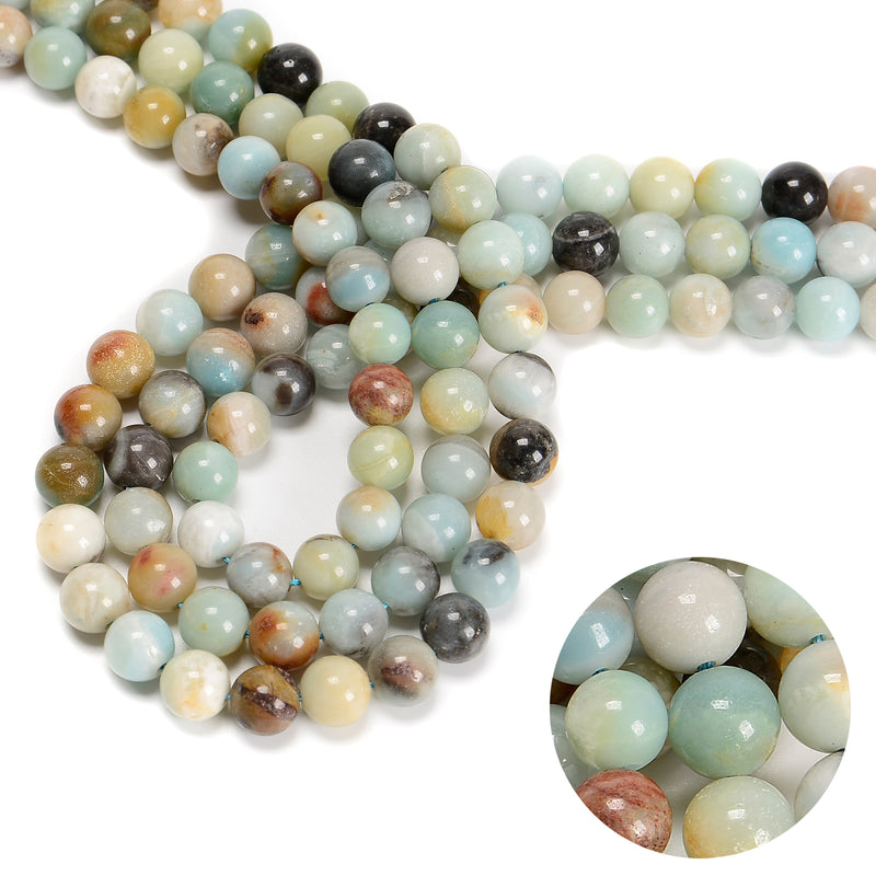 Multi-Color Amazonite Smooth Round Beads 4mm 6mm 8mm 10mm 12mm- 18mm 15.5" Strand