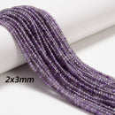 Natural Amethyst Faceted Rondelle Beads 2x3mm 3x4mm 3x5mm 15.5" Strand