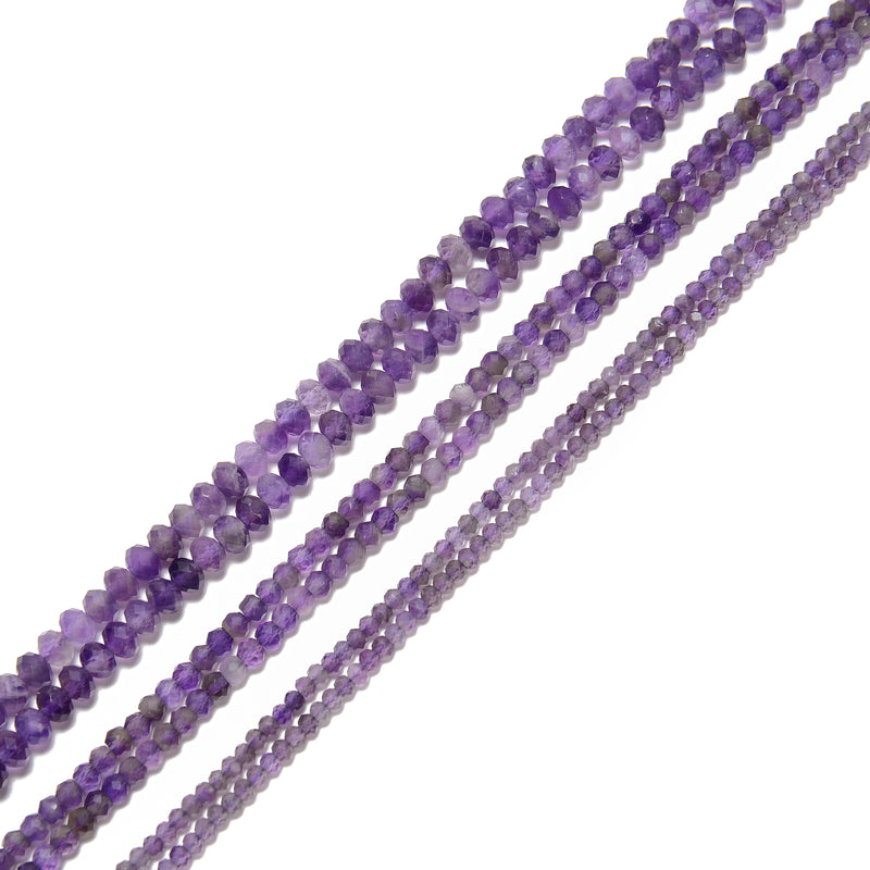 Natural Amethyst Faceted Rondelle Beads 2x3mm 3x4mm 3x5mm 15.5" Strand