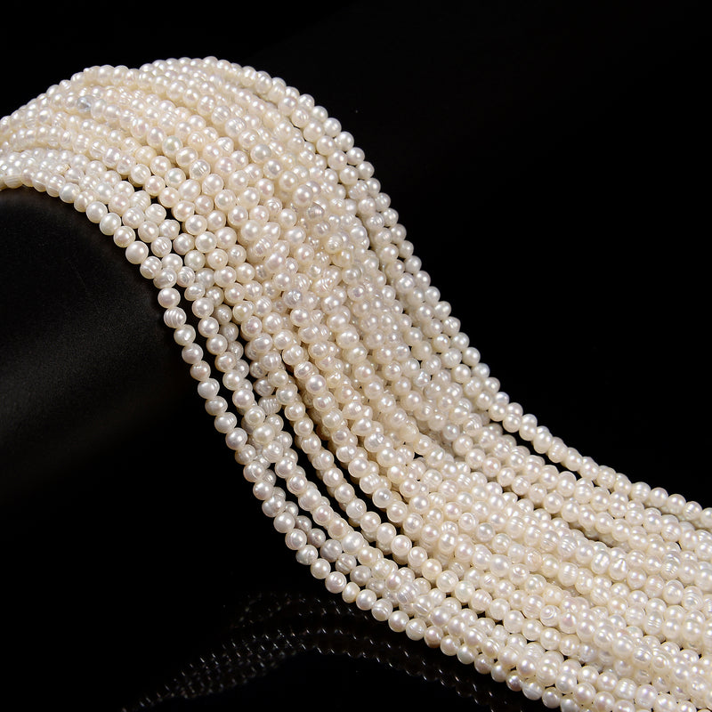 White Fresh Water Pearl Off Round Beads Size 3-3.5mm 4.5-5mm 14.5'' Strand