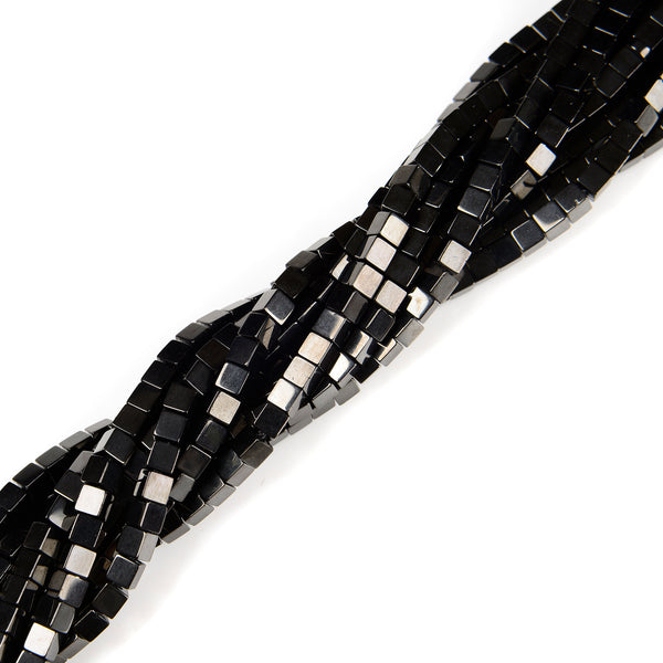 Titanium Black Hematite Smooth Cube Beads Size 4mm 15.5'' Strand