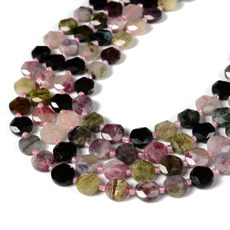 Multi-color Tourmaline Hexagram Cutting Faceted Coin Beads Size 10mm 15.5' Strd