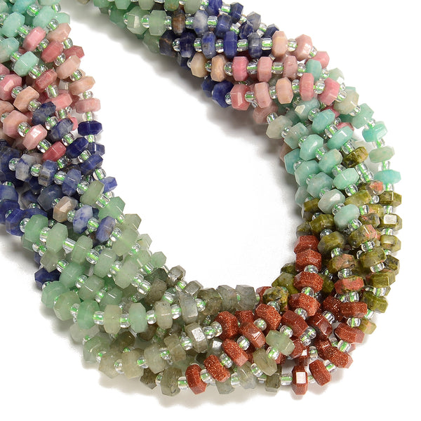 09 Gradient Multi-color Gemstone Hexagonal Rondelle Wheel Beads 3x6mm 15" Strand