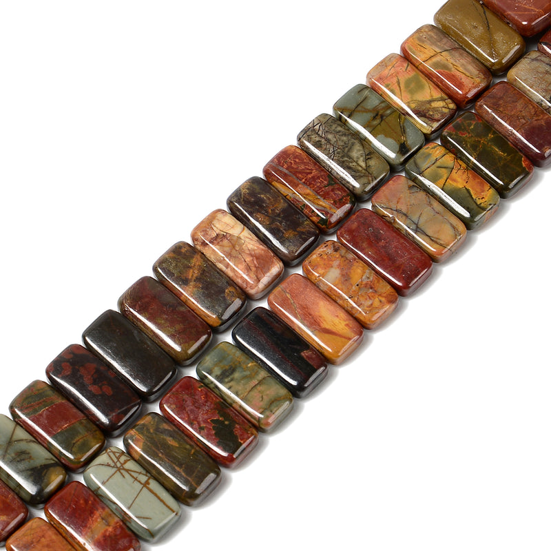 Natural Red Creek Jasper Double Drill Rectangle Beads Size 10x20mm 8'' Strand