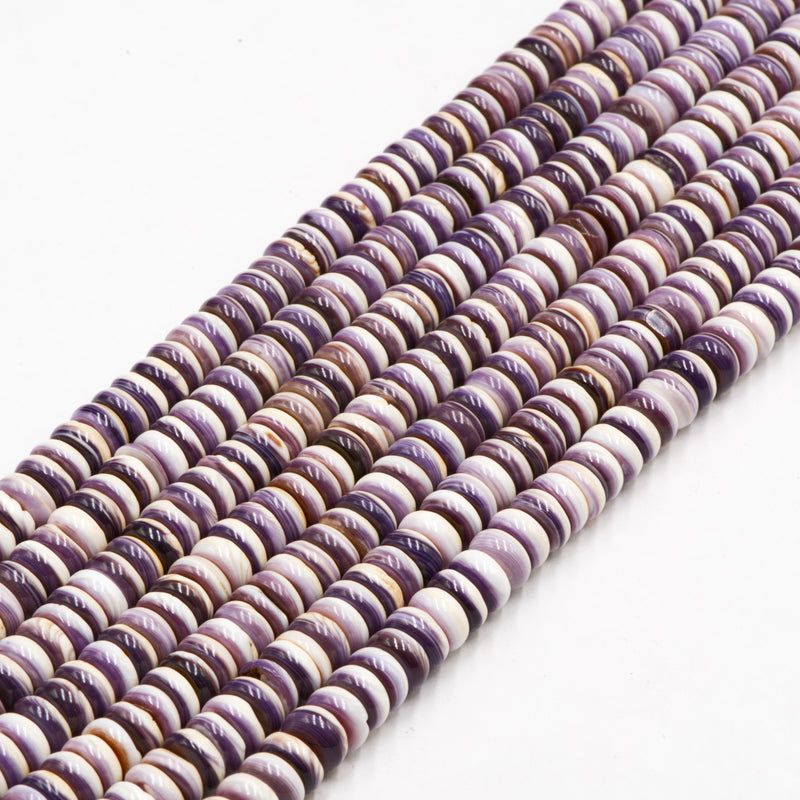 Natural Purple Wampum Quahog Shell Rondelle Discs Beads Size 3x8mm 15.5" Strand