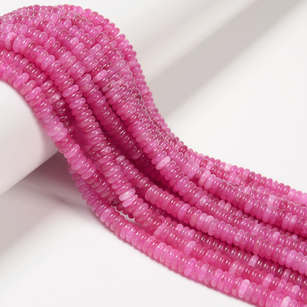 Fuchsia Color Dyed Jade Smooth Rondelle Beads Size 2x6mm 15.5'' Strand