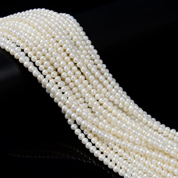 Natural White Fresh Water Pearl Round Beads Size 4mm 15.5'' Strand