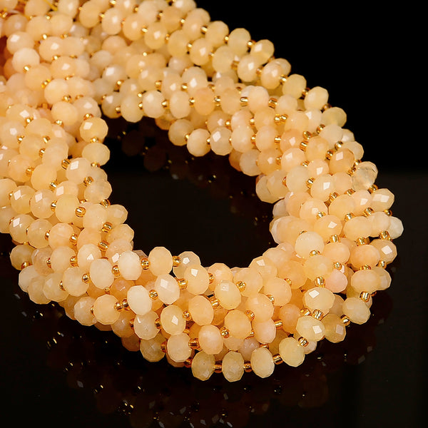 Yellow Calcite Color Dyed Jade Faceted Rondelle Beads Size 6x8mm 15.5'' Strand