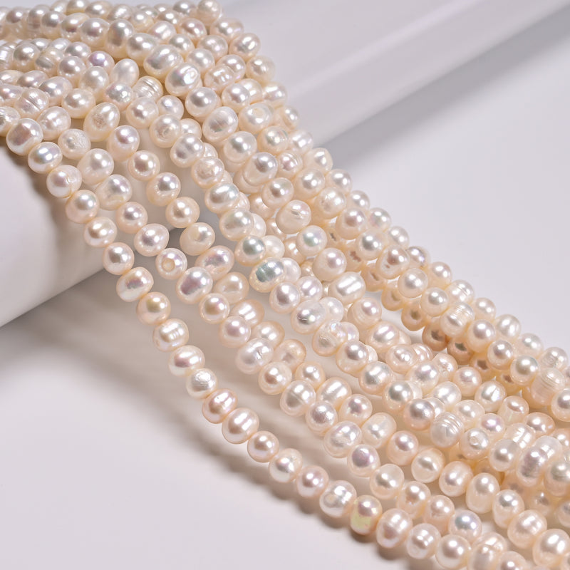 Natural Fresh Water Pearl White Potato Shape Beads Size 6-7mm 15.5" Strand