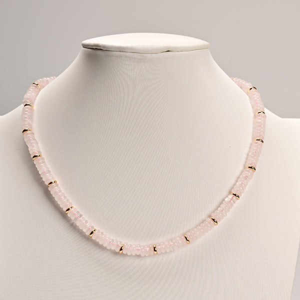 Rose Quartz Rondelle Size 2x6mm Beaded Necklace 17''-18.5" Length Adjustable