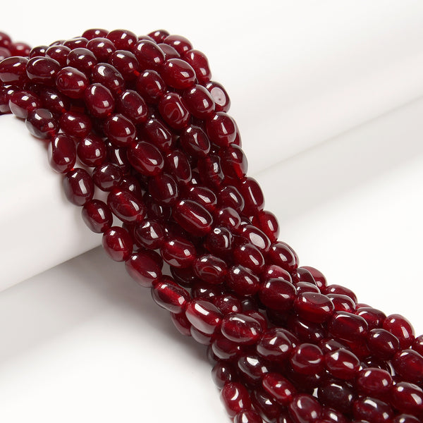 Ruby Red Color Dyed Jade Pebble Nugget Beads Size 6mm x 8-9mm 15.5'' Strand