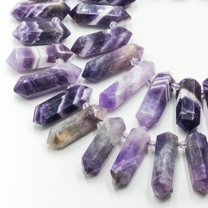 Natural Teeth Amethyst Graduated Top Drill Points Beads Size 30-45mm 15.5" Strd