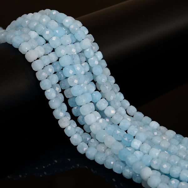 Aquamarine Color Dyed Jade Faceted Cube Beads Size 7mm 15.5'' Strand