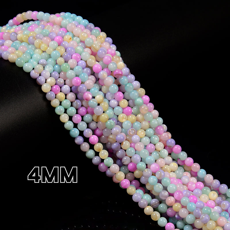 Multi-color MOP Shell Smooth Round Beads Size 3mm 4mm 15.5'' Strand