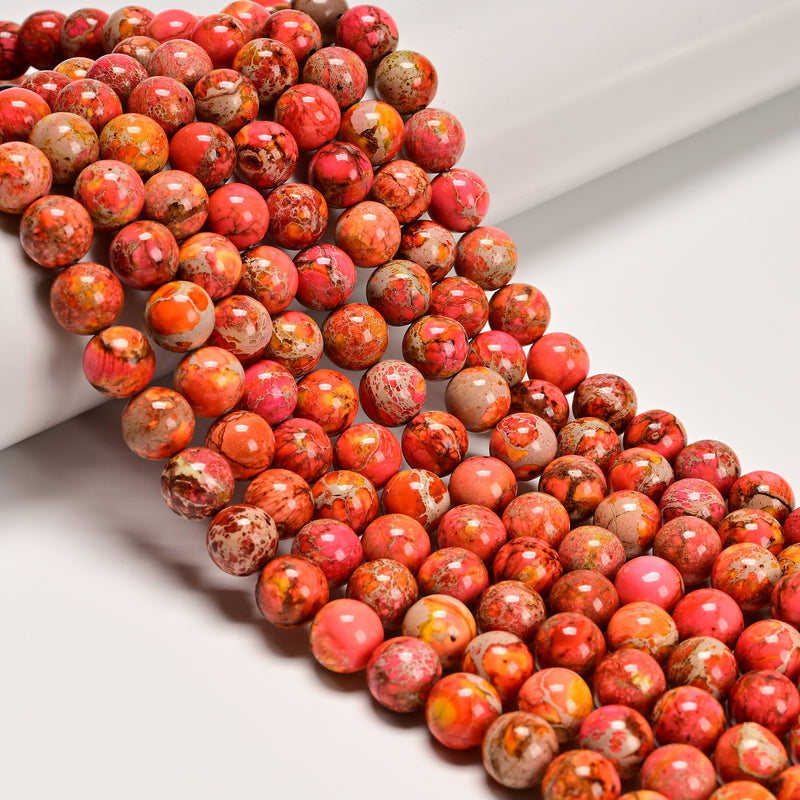 Orange Sea Sediment Jasper Smooth Round Beads Size 6mm 8mm 10mm 15.5'' Strand