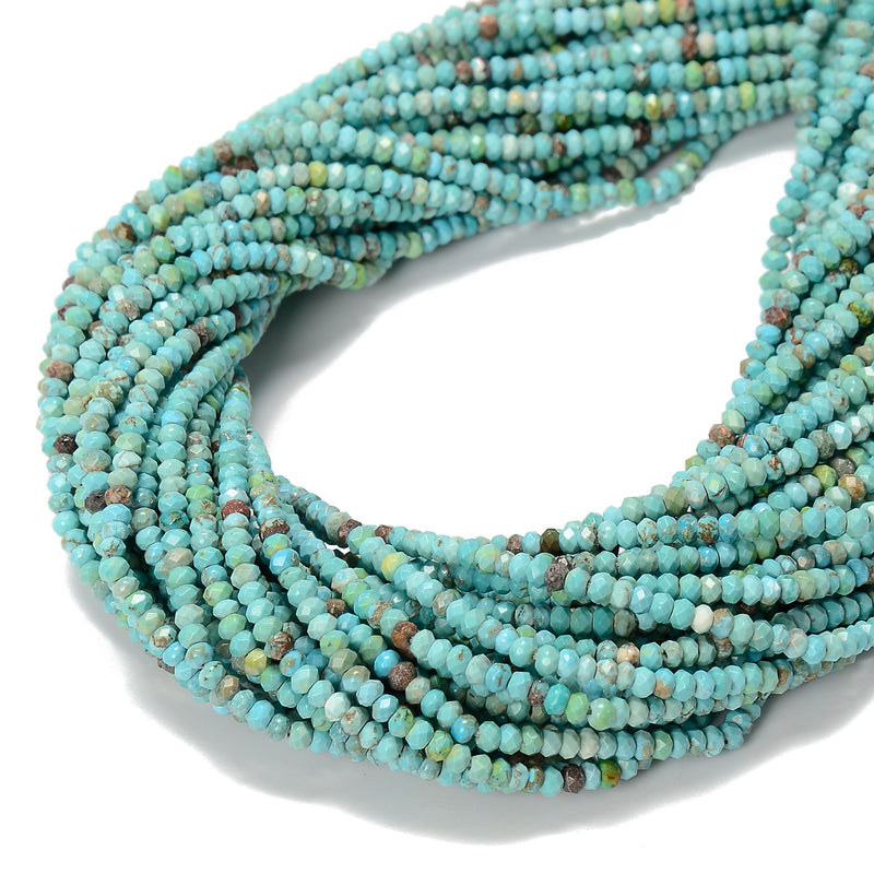 Blue Turquoise Faceted Rondelle Beads Size 2x3mm 15.5'' Strand
