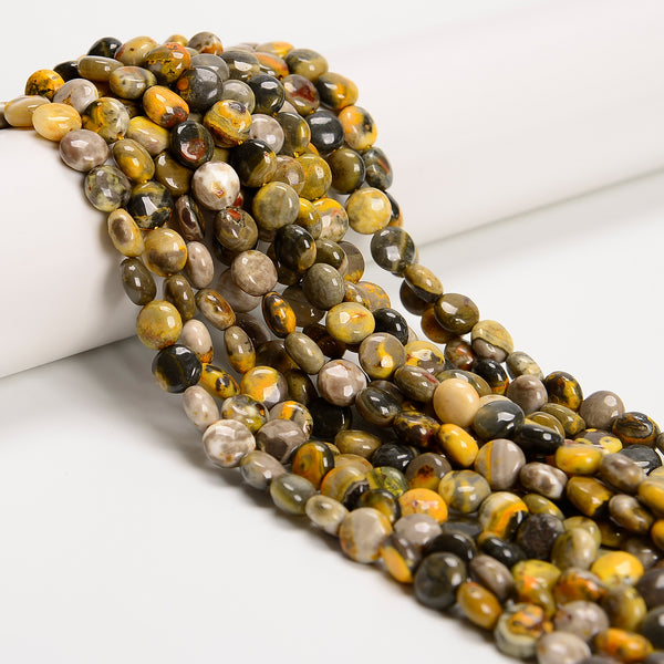 Natural Bumblebee Jasper Smooth Coin Beads Size 8mm 15.5'' Strand
