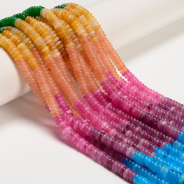 01-Multi-color Gemstone Smooth Rondelle Beads Size 2x6mm 15.5'' Strand