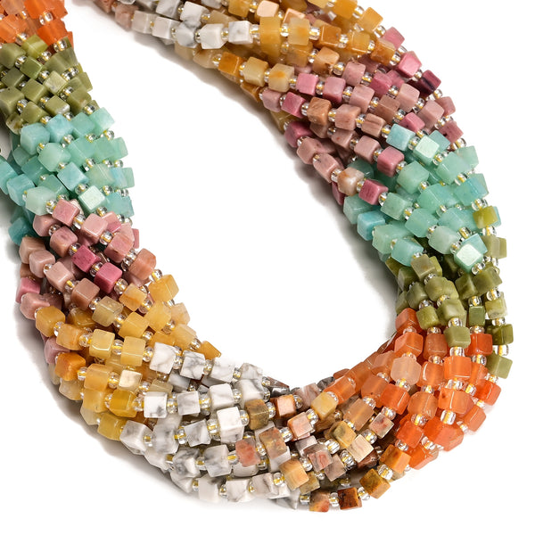 06 Multi-color Gemstone Smooth Cube Shape Beads Size 4mm 15" Strand