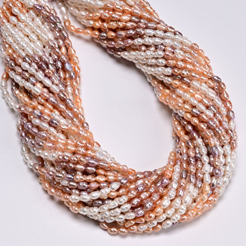 Gradient Natural Fresh Water Pearl Rice Shape Beads Size 3-3.3x4-4.5mm 14"Strand