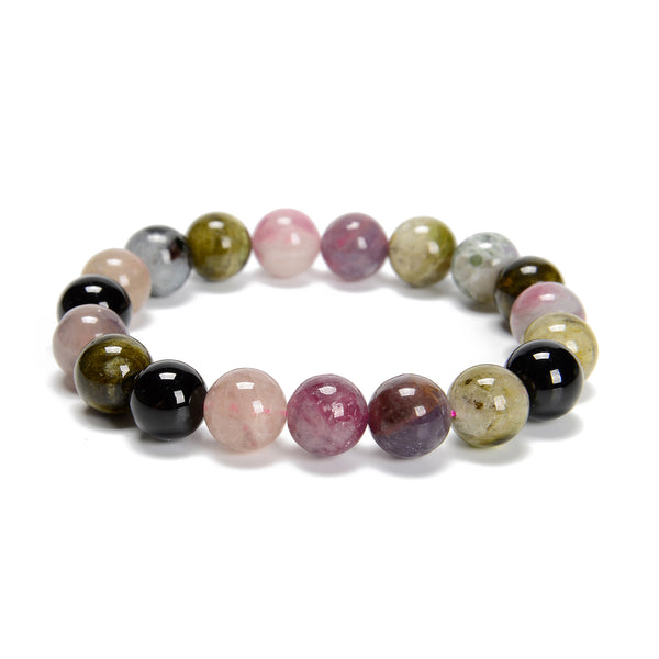 Light Multi Tourmaline Smooth Round Beaded Bracelet 10mm 7.5'' Length Sold by Piece