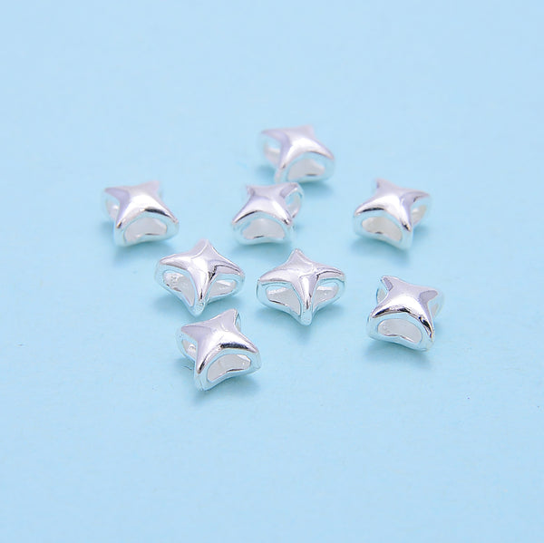 925 Sterling Silver Hollow Four-pointed Star Beads Size 5mm 6 Pieces Per Bag