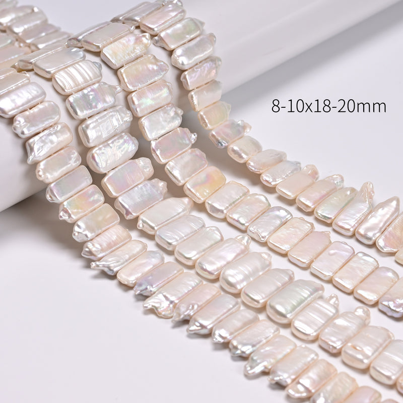 White Fresh Water Pearl Double Drill Irregular Rectangle Beads 6x18mm 16" Strand