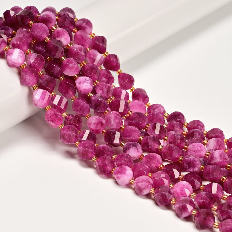 Pink Tourmaline Color Dyed Jade Faceted Spiral Twist Beads 10mm 15.5'' Strand