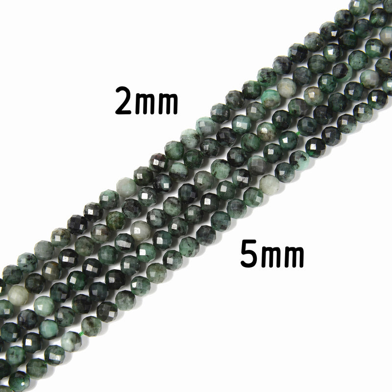 Natural Emerald Faceted Round Beads Size 2mm 3mm 4mm 6mm 15.5" strand