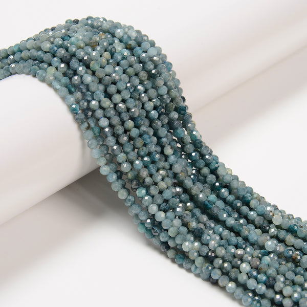 Natural Blue Tourmaline Indicolite Faceted Round Beads Size 3mm 15.5'' Strand