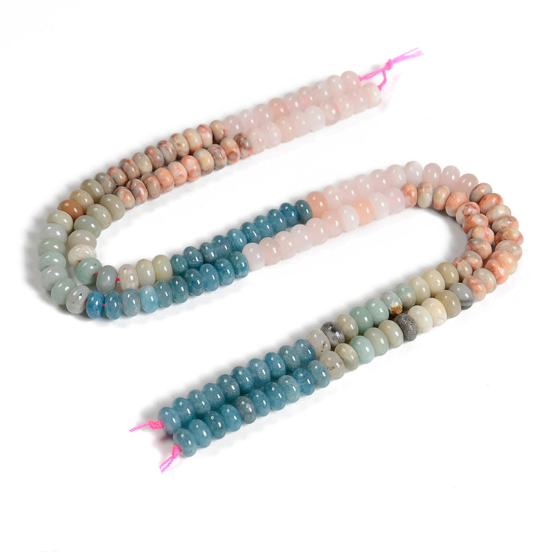 02-Multi-color Gemstone Smooth Rondelle Beads Size 5x8mm 15.5'' Strand
