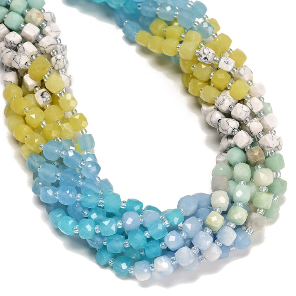 01 Gradient Multi-color Gemstone Faceted Cube Beads Size 6-7mm 16" Strand